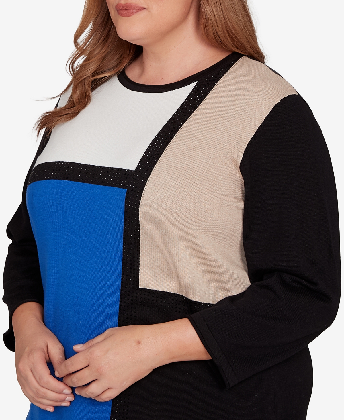 Alfred Dunner Plus Size Classic Colorblock Long Sleeve Sweater In Blue