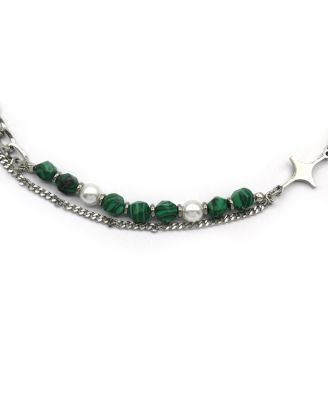 Layered Stainless Steel Green Beaded Neckalce with Star Charms