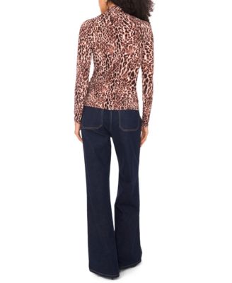 Women's Animal-Print Long-Sleeve Faux-Wrap Top