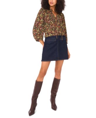 Women's Floral Split-Neck 3/4-Sleeve Blouse