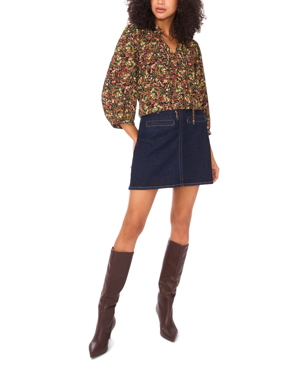 Vince Camuto Women's Floral Split-neck 3/4-sleeve Blouse In Multi