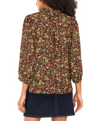 Women's Floral Split-Neck 3/4-Sleeve Blouse