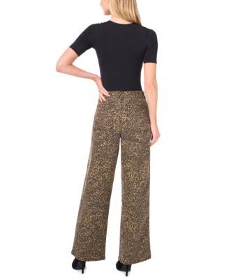 Women's Animal-Print Wide Leg Printed Denim Pants
