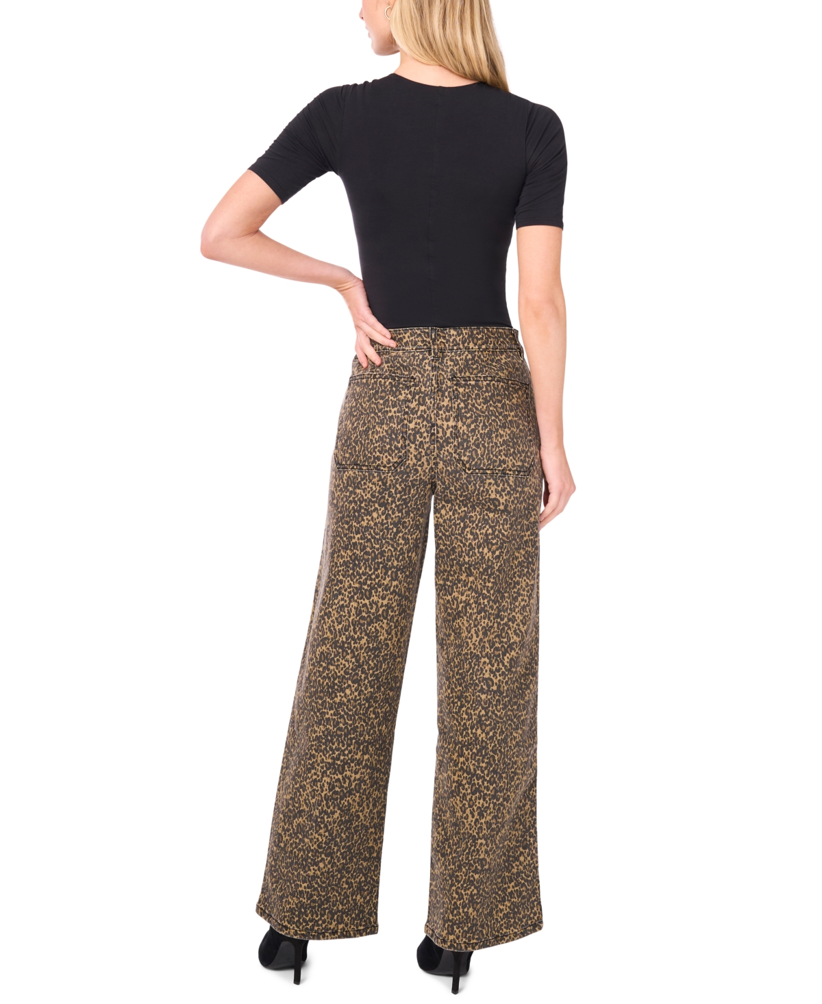 Vince Camuto Women's Animal-print Wide Leg Printed Denim Pants In Animal Print