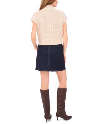 Women's Pointelle Mock-Neck Front Zip Sweater