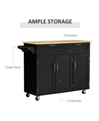 Black Mobile Kitchen: Island with Drawers and Cabinet Storage