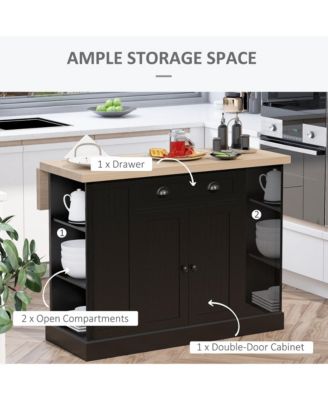 Black Kitchen Island: Freestanding Table with Drop Leaf and Storage