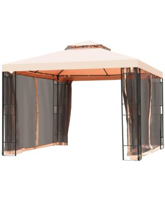 10x10ft Metal Gazebo W/ Mosquito Netting Canopy Gazebo 2 Tier Vented Gazebo Top