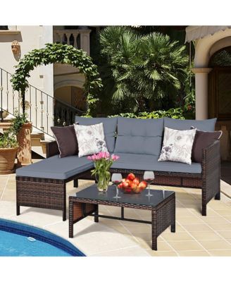 3PCS Patio Wicker Rattan Sofa Set Outdoor Sectional Conversation Set