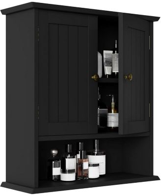 Compact Wall Mounted Medicine Cabinet - Black 2-Door Bathroom Storage with Adjustable Shelves, Over Bathroom Organizer for Bathroom, Kitchen, Laundry Room