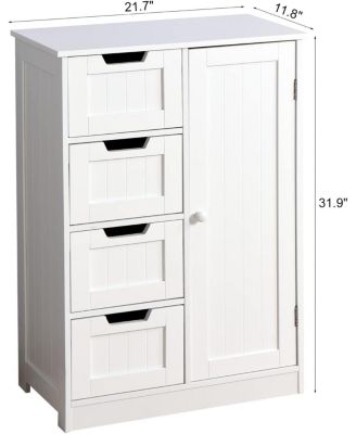 White Freestanding Bathroom Storage Cabinet &amp;#x2013; 4-Drawer Organizer with Adjustable Shelf for Bathroom, Kitchen &amp; Living Room