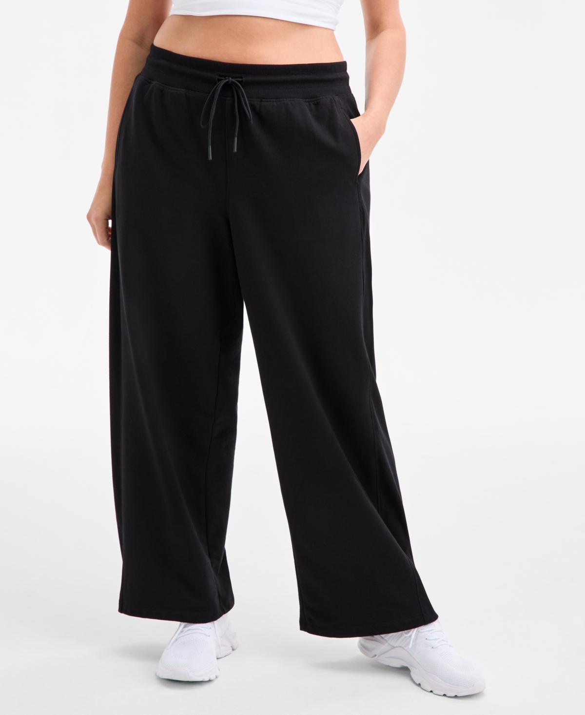Id Ideology Plus Size Relaxed High-rise Fleece Pants, Macy's Exclusive In Black