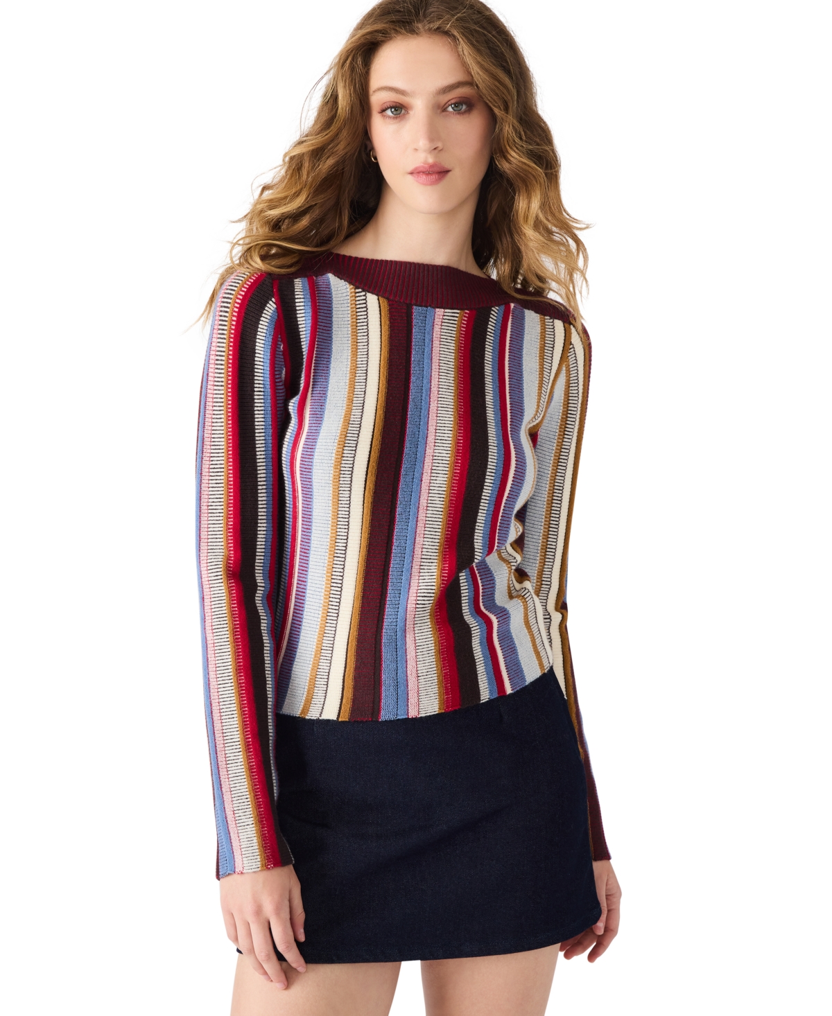 Steve Madden Women's Serra Stripe Rib Mix Knit Sweater In Multi