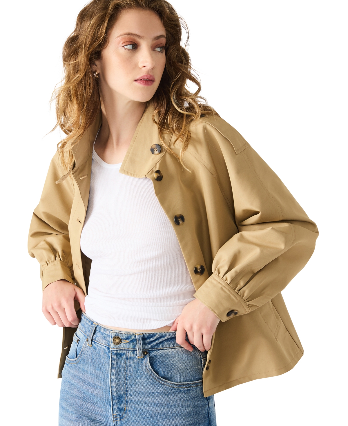 Steve Madden Kaylee Cotton Blend Crop Trench Coat In Green