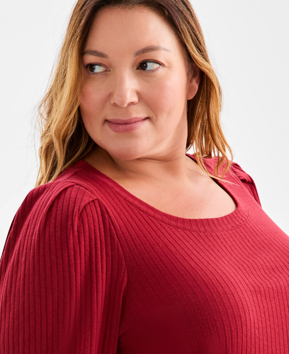 Style & Co Plus Size Soild 3/4-sleeve Blouse, Macy's Exclusive In Red