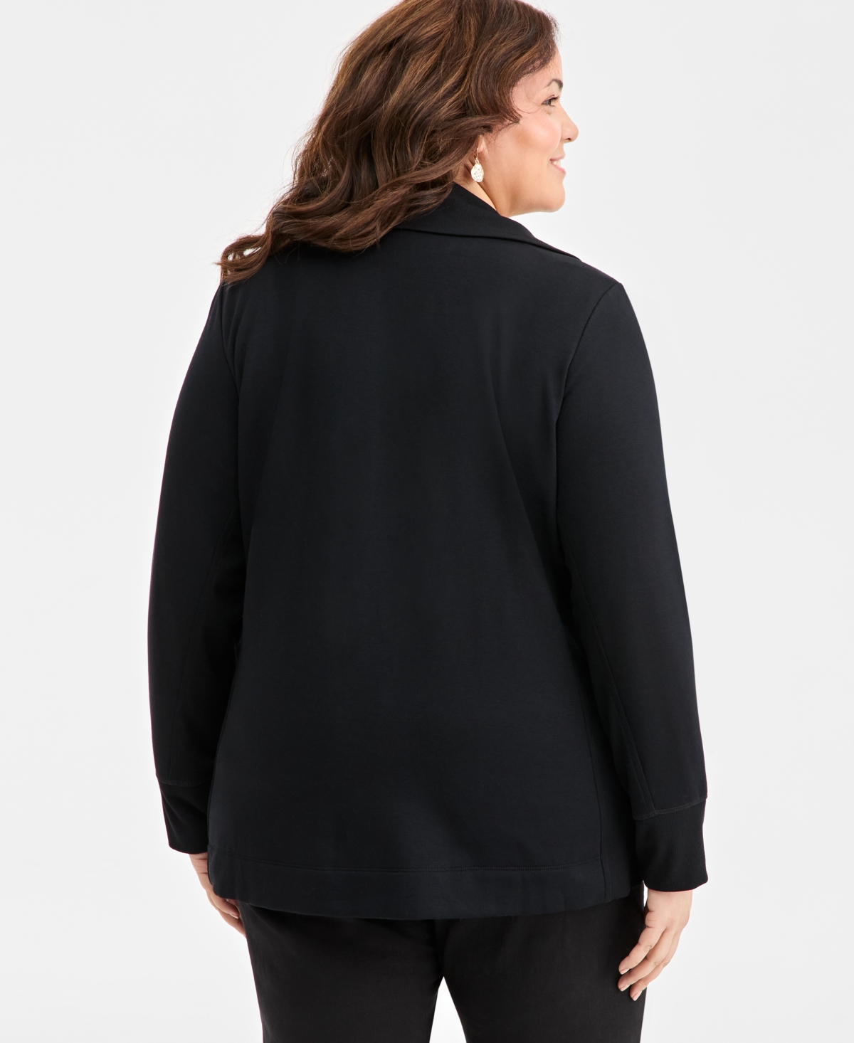 Style & Co Plus Size Fleece Zip-front Tunic, Exclusively At Macy's In Black