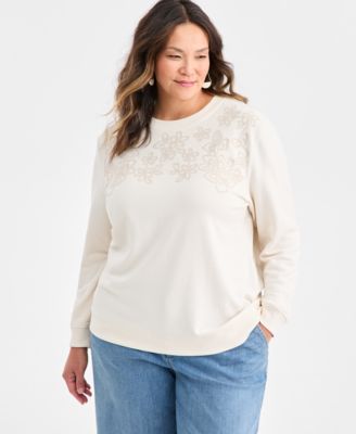 Plus Size Embroidered Crewneck Sweatshirt