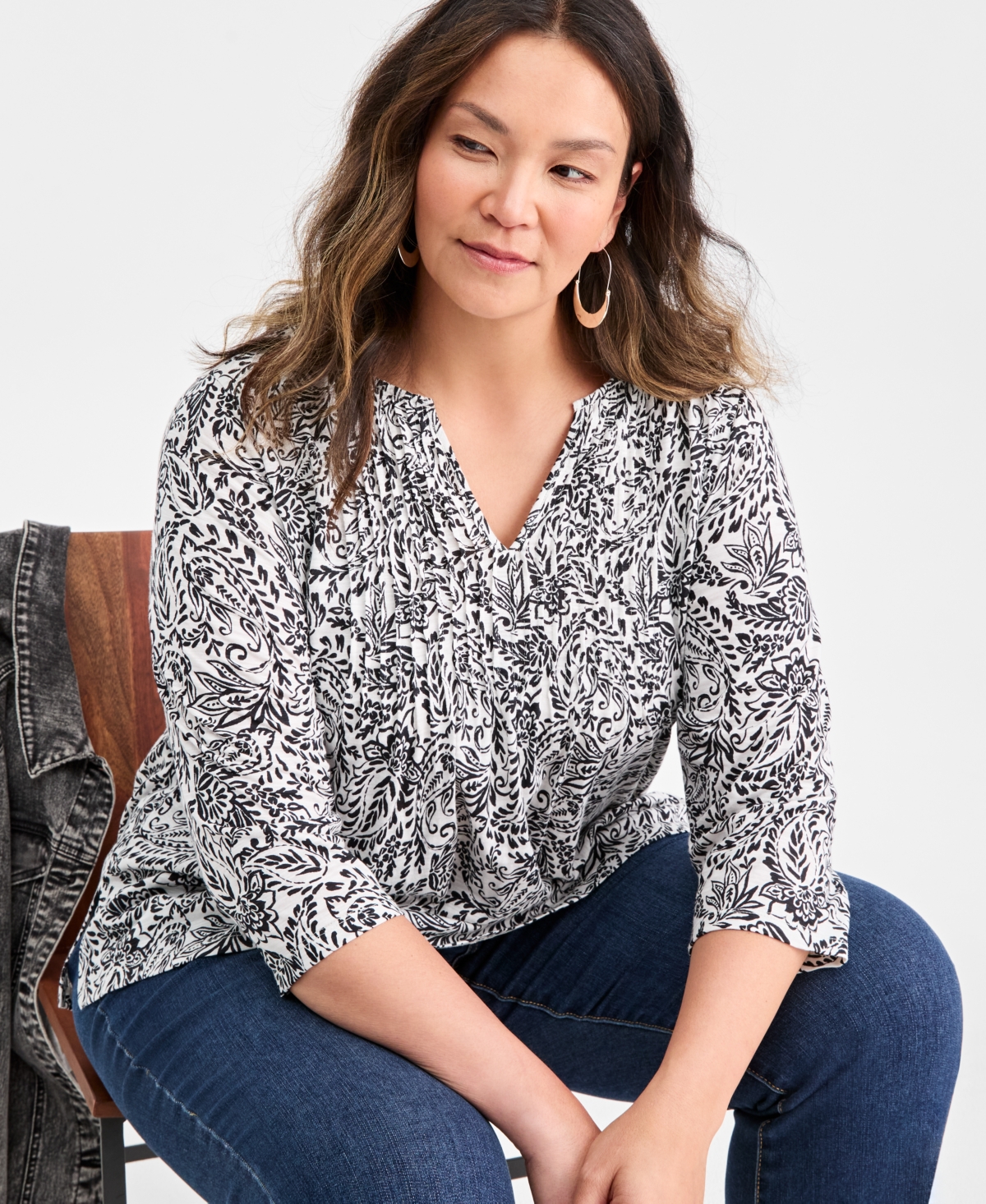 Style & Co Plus Pintuck Split-Neck Top