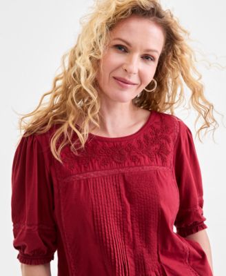 Women's Lace-Trim Elbow-Sleeve Blouse, Macy's Exclusive