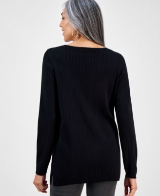 Women's Ribbed Boat Neck Tunic Sweater