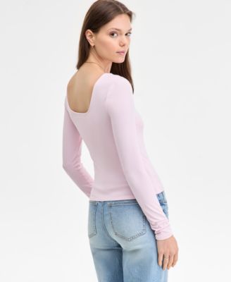 Juniors' Square-Neck Double-Layer Long-Sleeve