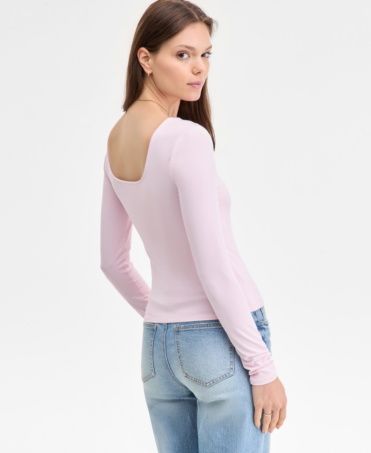 Madden Girl Juniors' Square-neck Double-layer Long-sleeve Top In Pink