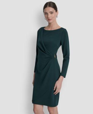 Women's Side-Ruched D-Buckle Boat-Neck Dress