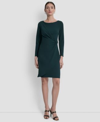 DKNY - Women's Side-Ruched D-Buckle Boat-Neck Dress