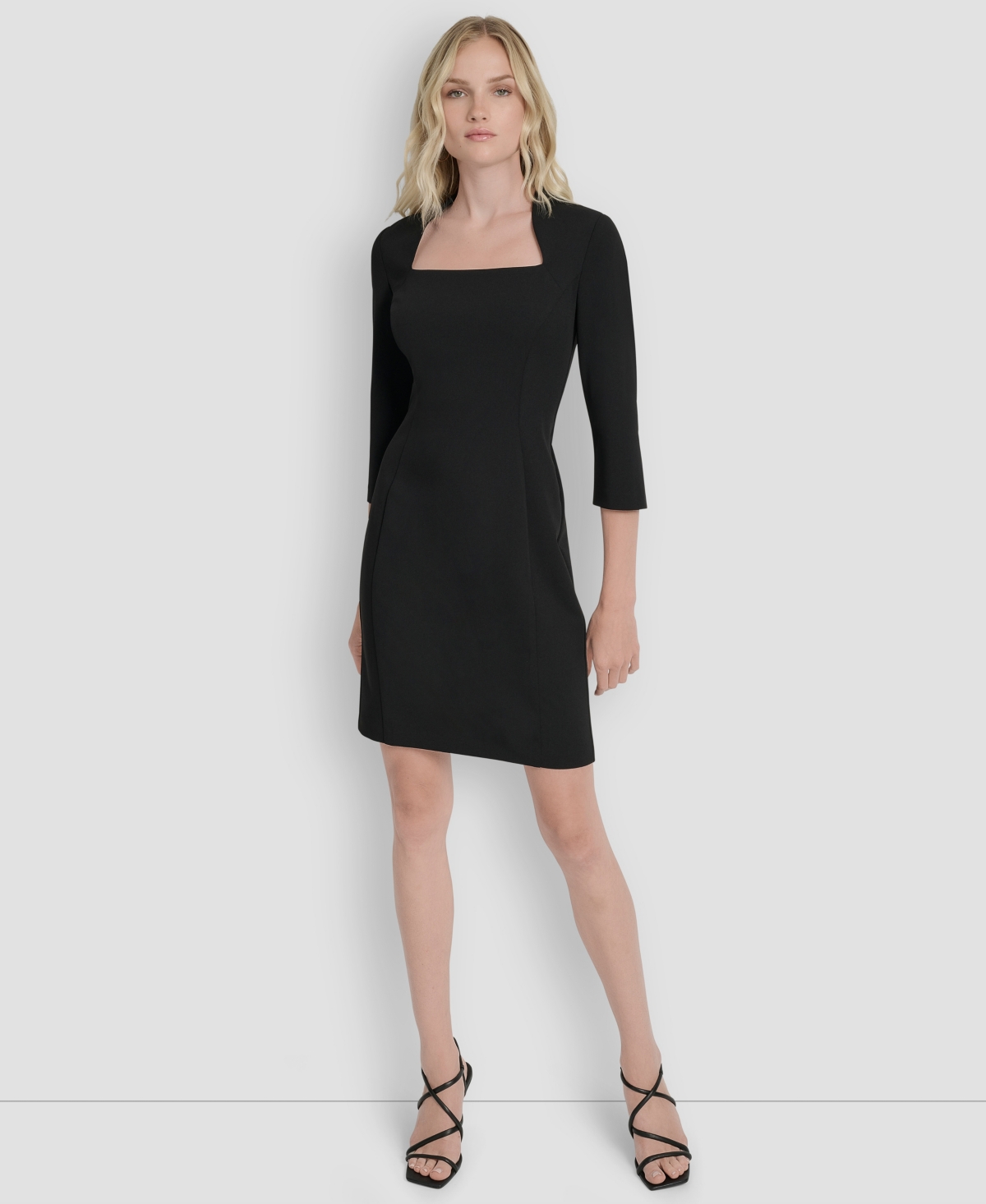 Dkny Women's Square Neck 3/4 Sleeve Sheath Dress