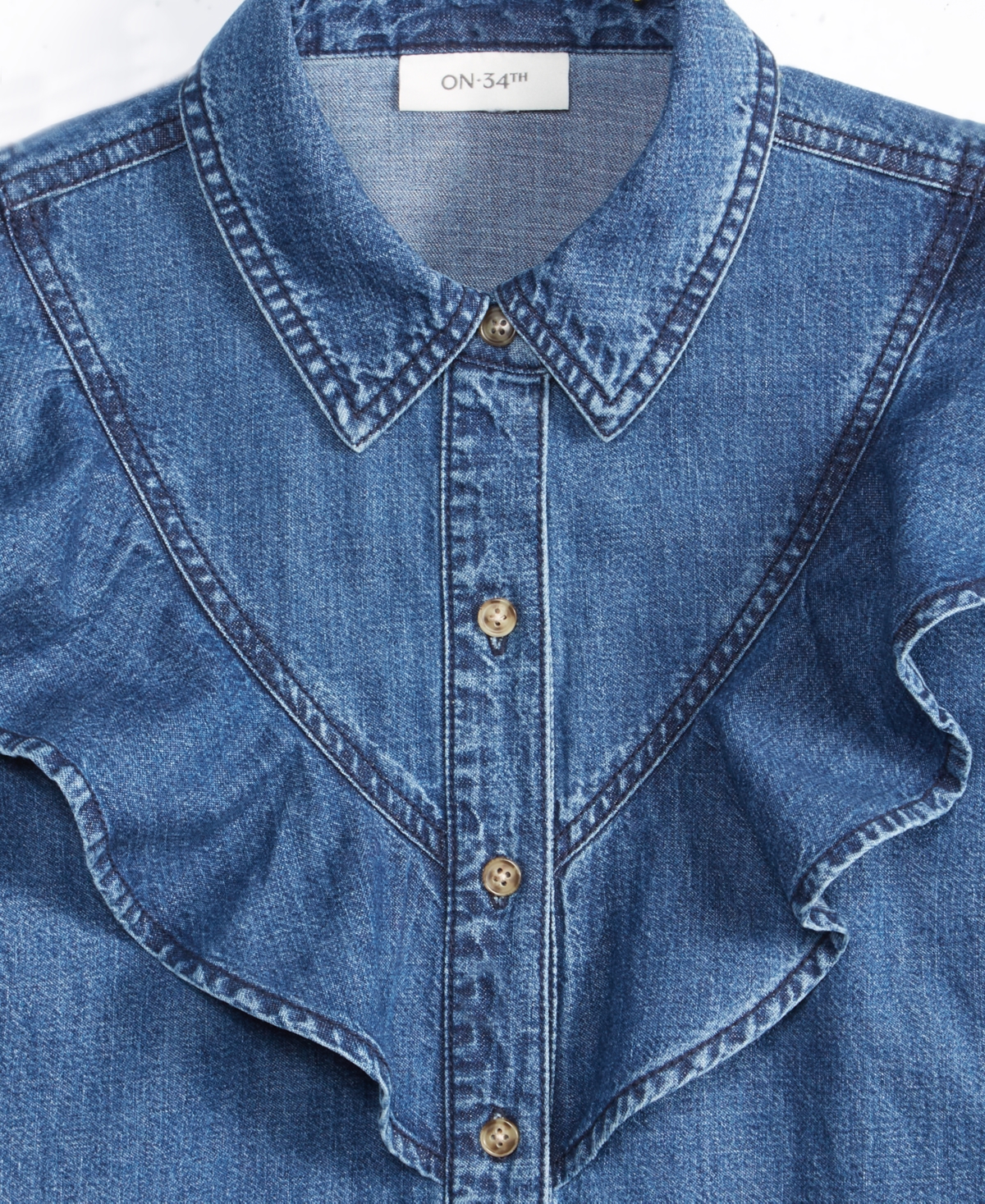 On 34th Women's Denim Ruffle Shirt, Macy's Exclusive In Blue
