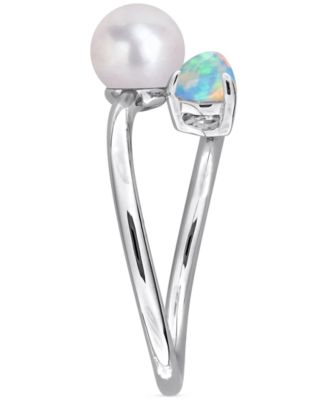 Cultured Freshwater Pearl & Garnet Ring (1/2 ct. t.w.) in 18k Gold-Plated Sterling Silver