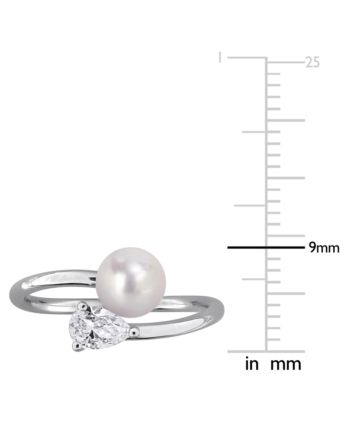 Macy's Cultured Freshwater Pearl (6mm) & Lab Grown White Sapphire (5/8 Ct. T.w.) Bypass Ring In Sterling Si In Silver