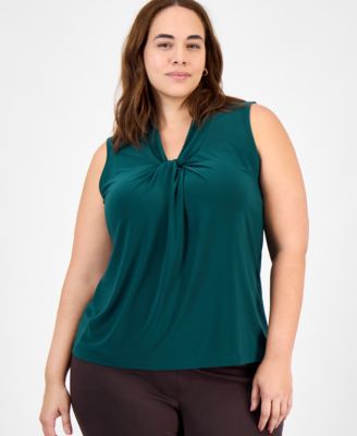 Kasper - Plus Size Twist-Neck Sleeveless Top