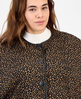 Plus Size Knit Jacquard Snap-Front Cape Jacket