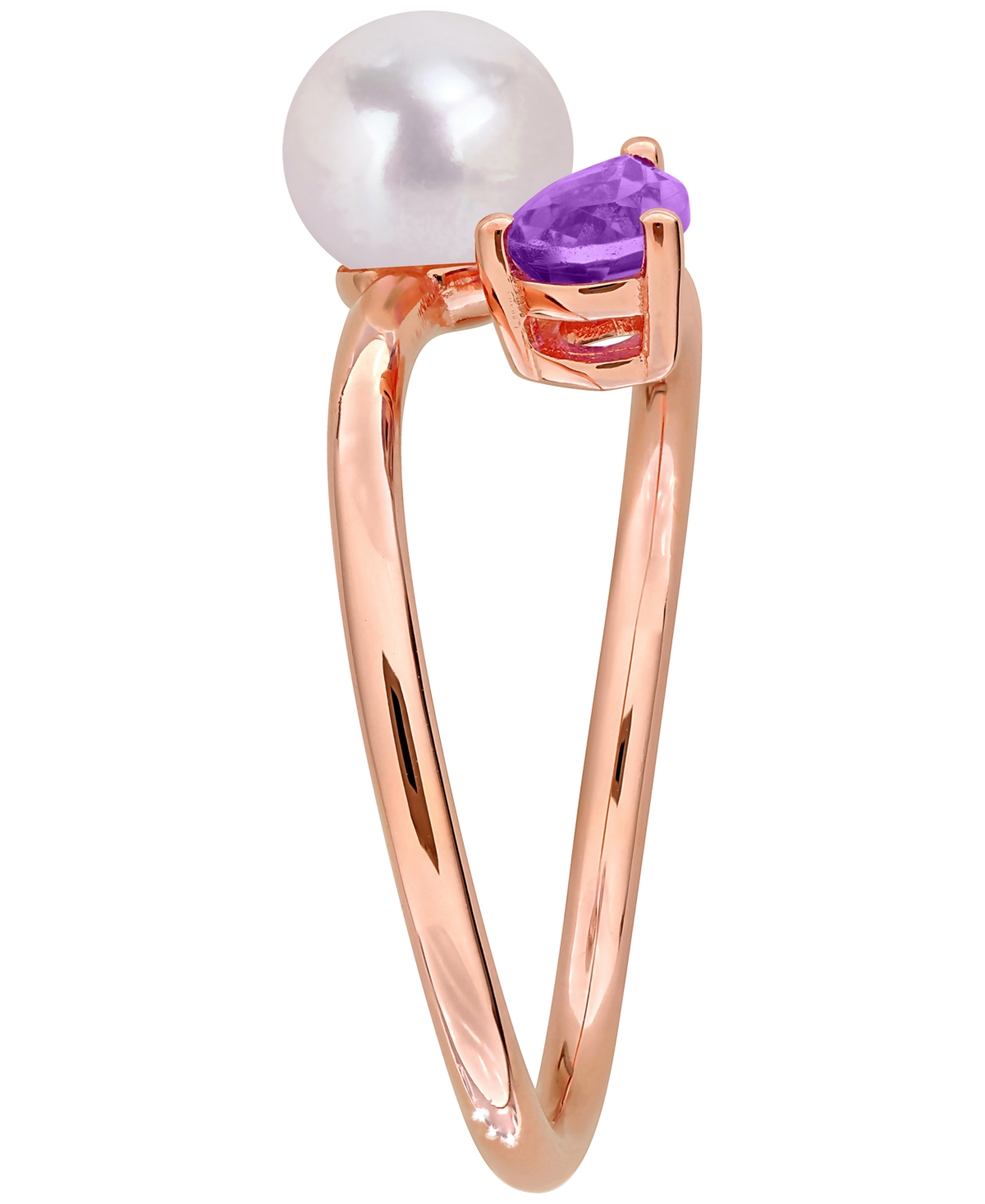Macy's 18k Rose Gold-plated Sterling Silver Cultured Freshwater Pearl & Lab-created Amethyst Ring In Multi