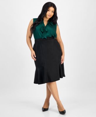 Kasper - Plus Size Faux Suede Midi Skirt