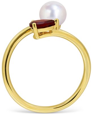 Cultured Freshwater Pearl & Garnet Ring (1/2 ct. t.w.) in 18k Gold-Plated Sterling Silver