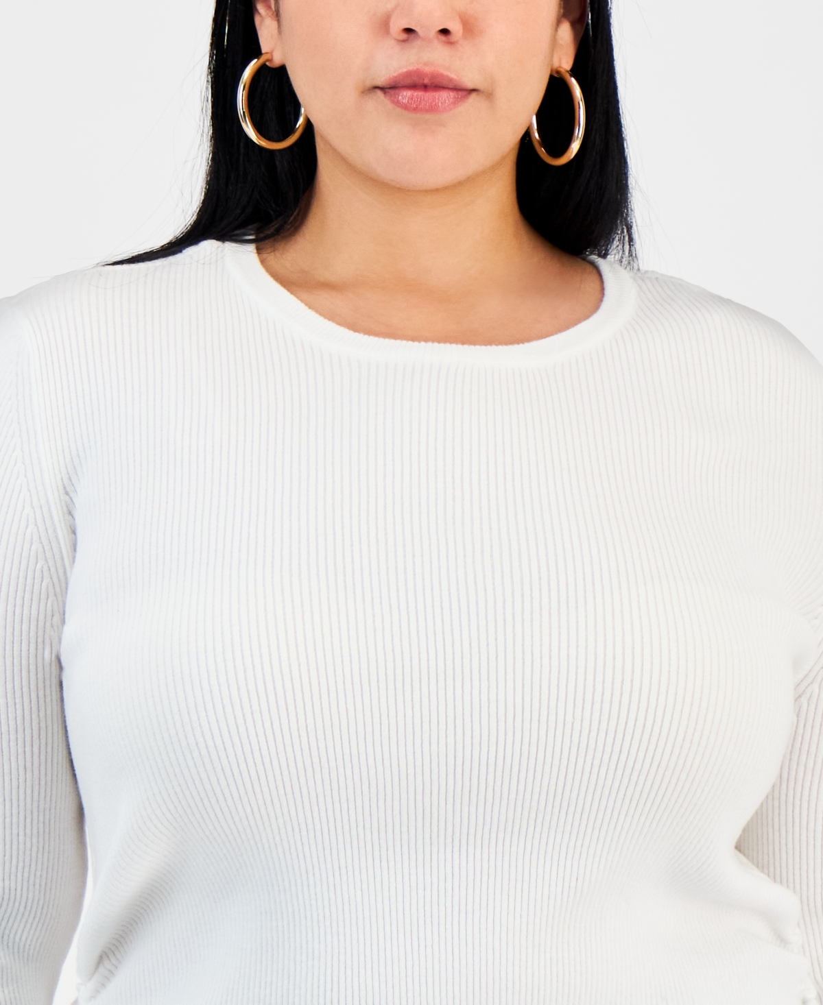 Bar Iii Trendy Plus Size Long Sleeve Ribbed Knit Top, Macy's Exclusive In Brown