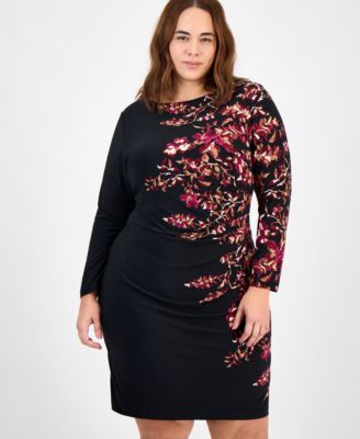 Plus Size Printed Long-Sleeve Sheath Dress