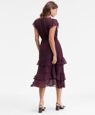 Women's Chiffon Flutter-Sleeve Tiered-Hem Midi Dress, Macy's Exclusive