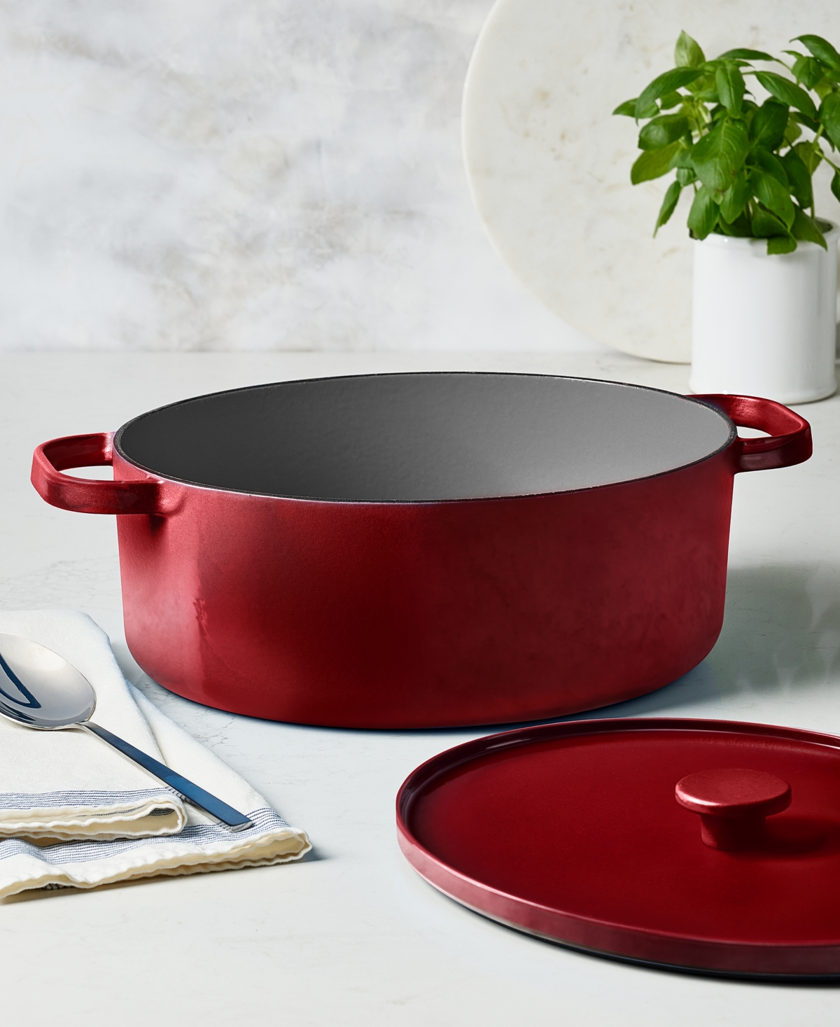 The Cellar Â Enameled Cast Iron 7-qt. Dutch Oven Red, Macy's Exclusive In Transparent