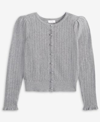 Women's Puff-Shoulder Pointelle-Knit Cardigan, Macy's Exclusive