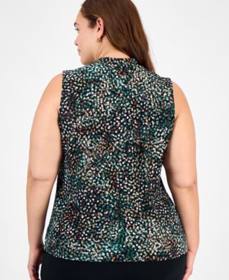 Plus Size Printed Twist-Neck Sleeveless Top
