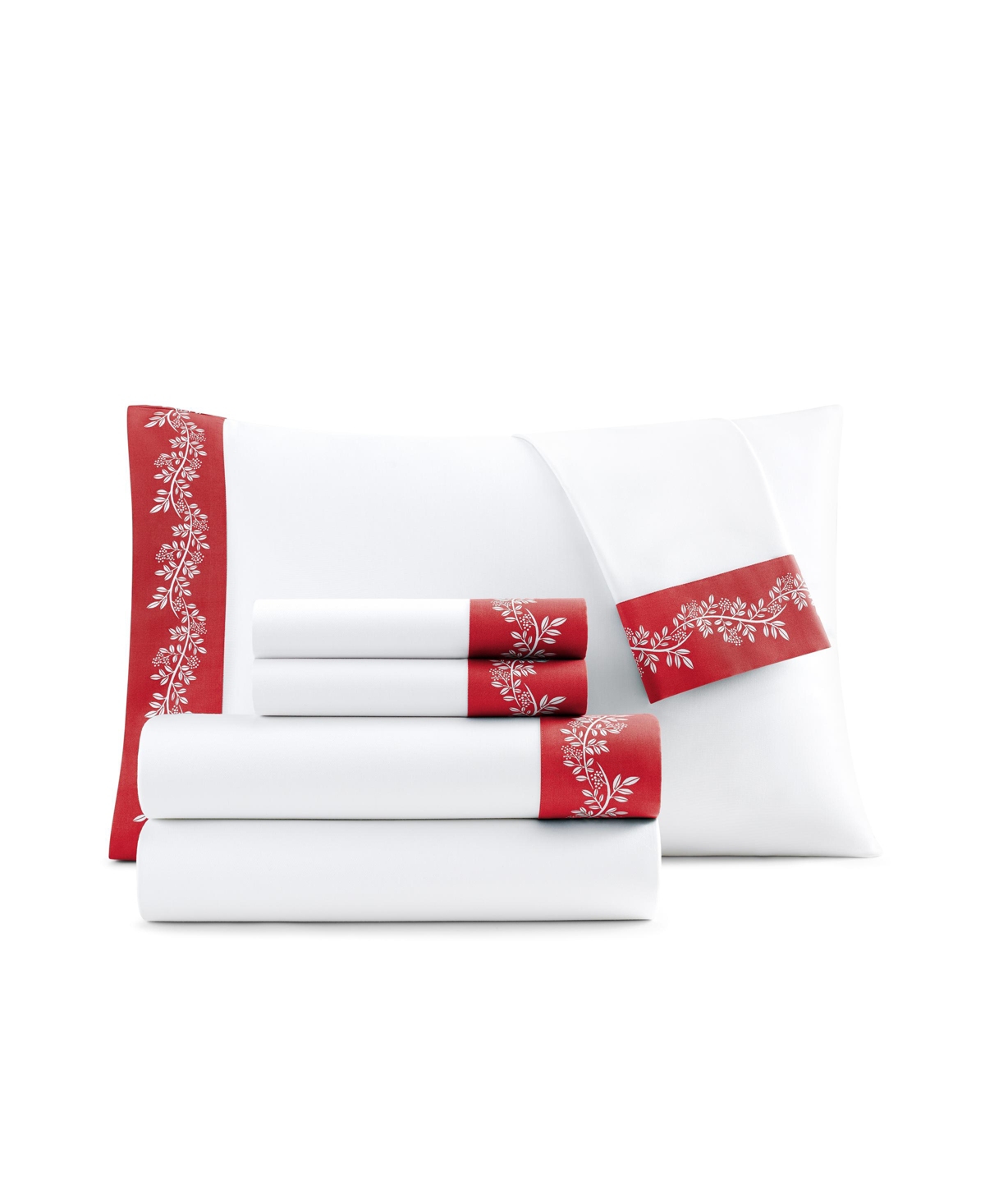 Fairfield Square Collection Brookline 1400 Thread Count 6 Pc. Sheet Set, King, Exclusively At Macy's In Red Hem