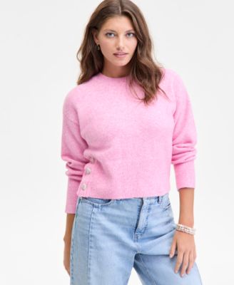 Women's Side-Button Crewneck Sweater, Macy's Exclusive