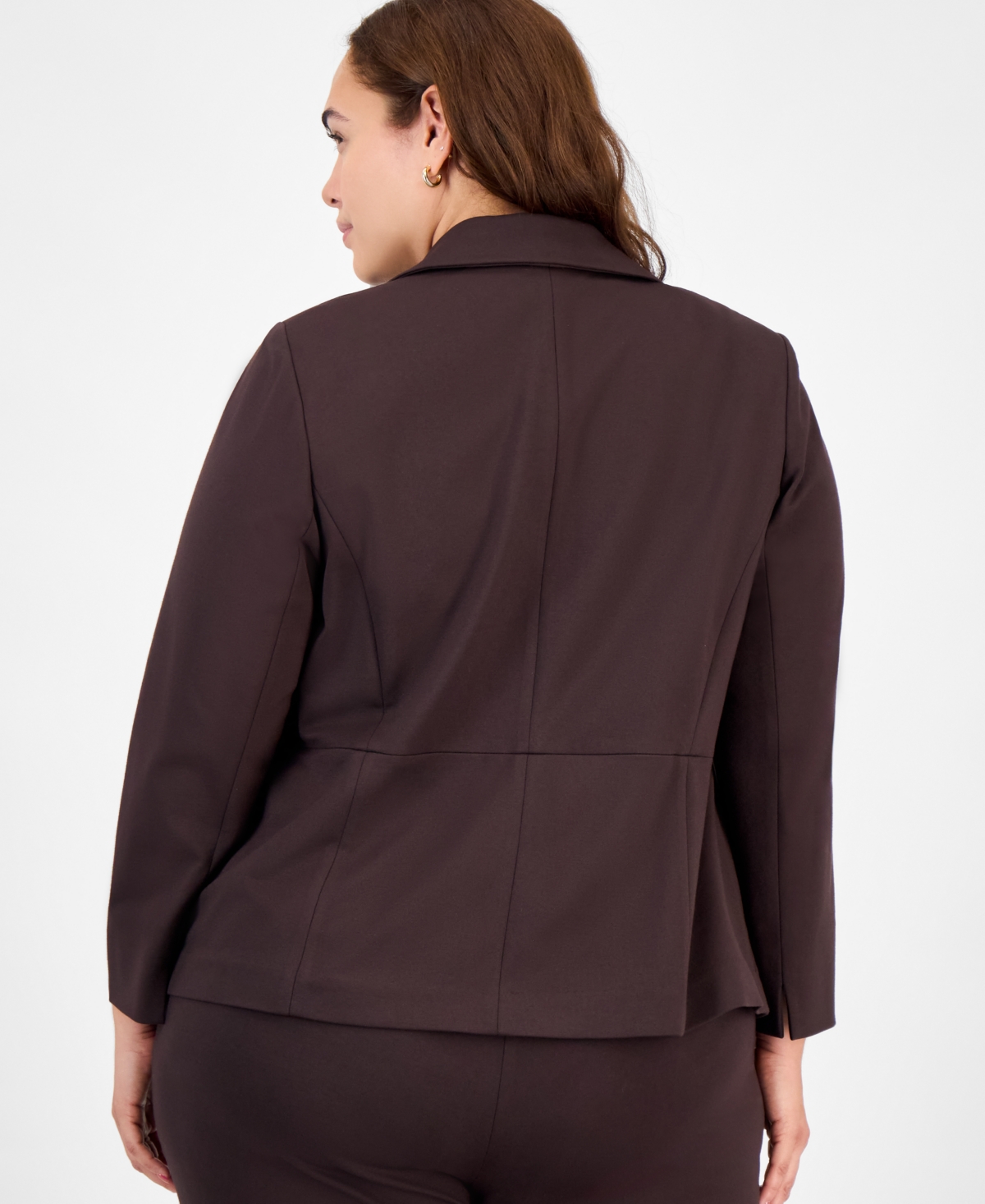 Kasper Plus Size Notched Collar One-button Blazer In Brown
