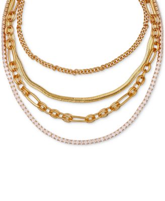 Gold-Tone Layered Chain Crystal Necklace