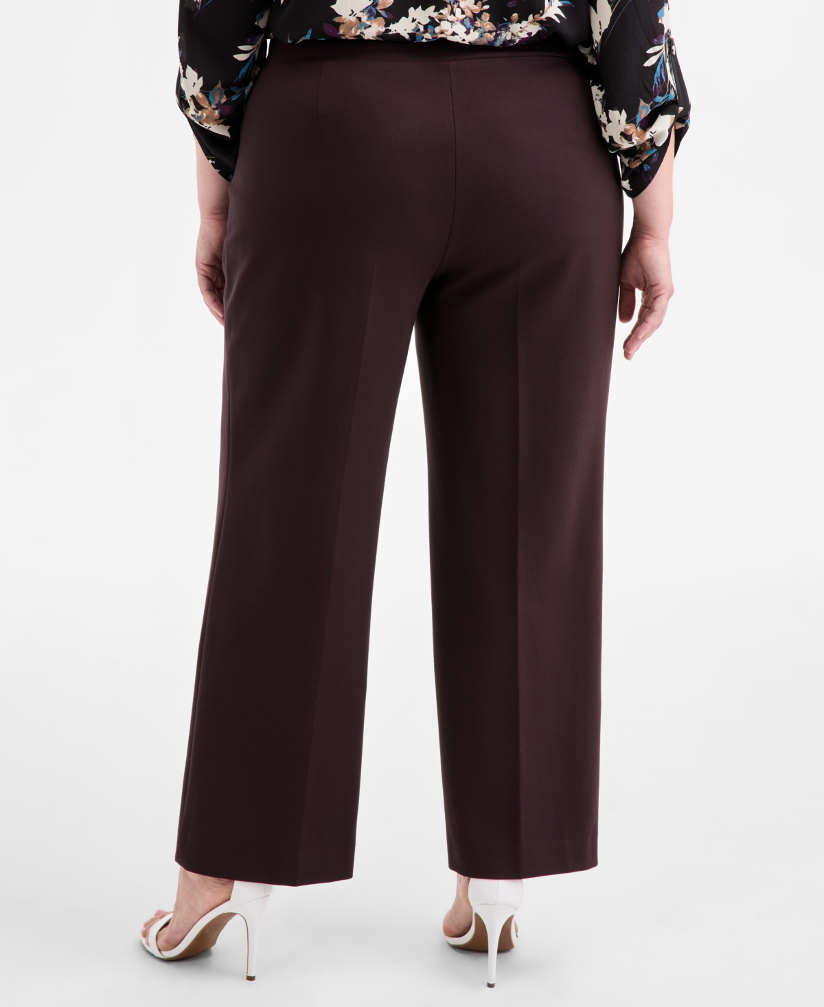 Anne Klein Plus Size Pull-on Wide-leg Pants In Brown