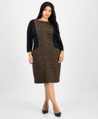 Kasper - Plus Size Animal Print 3/4-Sleeve Sheath Dress