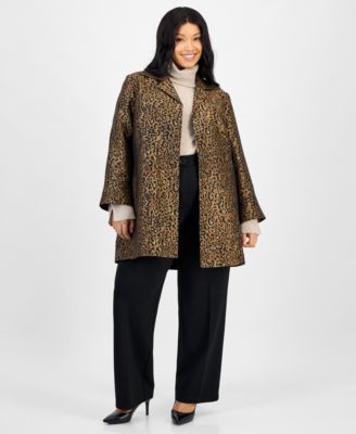 Plus Size Leopard Jacquard Open-Front Jacket